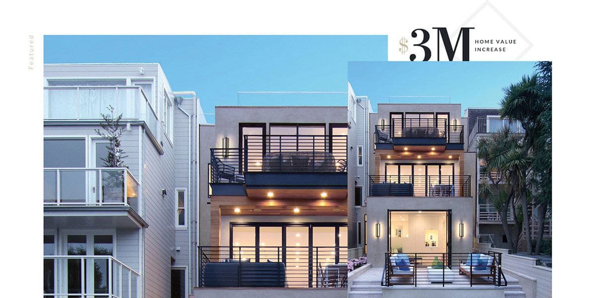 modern townhomes with large windows and patios