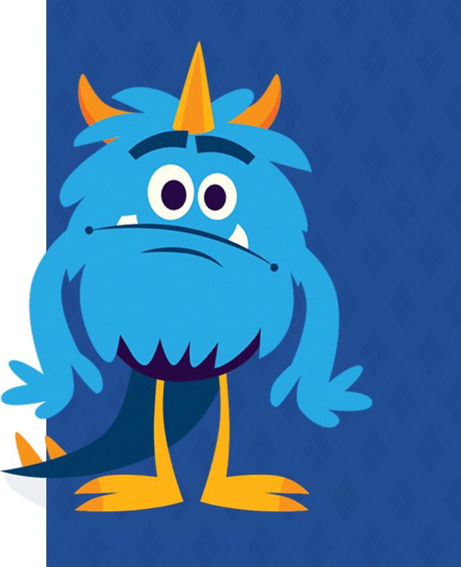 blue monster with orange horns