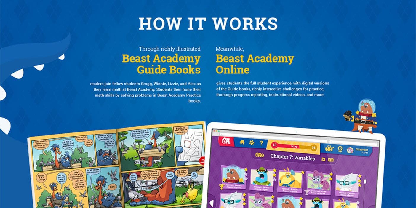 How beast academy works with two examples of guide books and their online platform