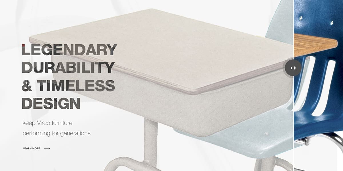 Virco Promo text on student table with chair background