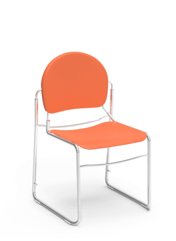 orange chair with metal legs and a white background