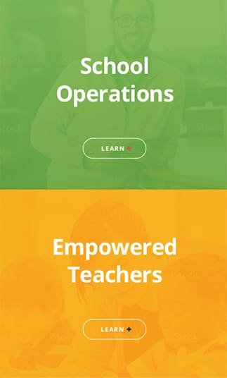 a green square with School Operations text on top of a yellow square with Empowered Teachers text
