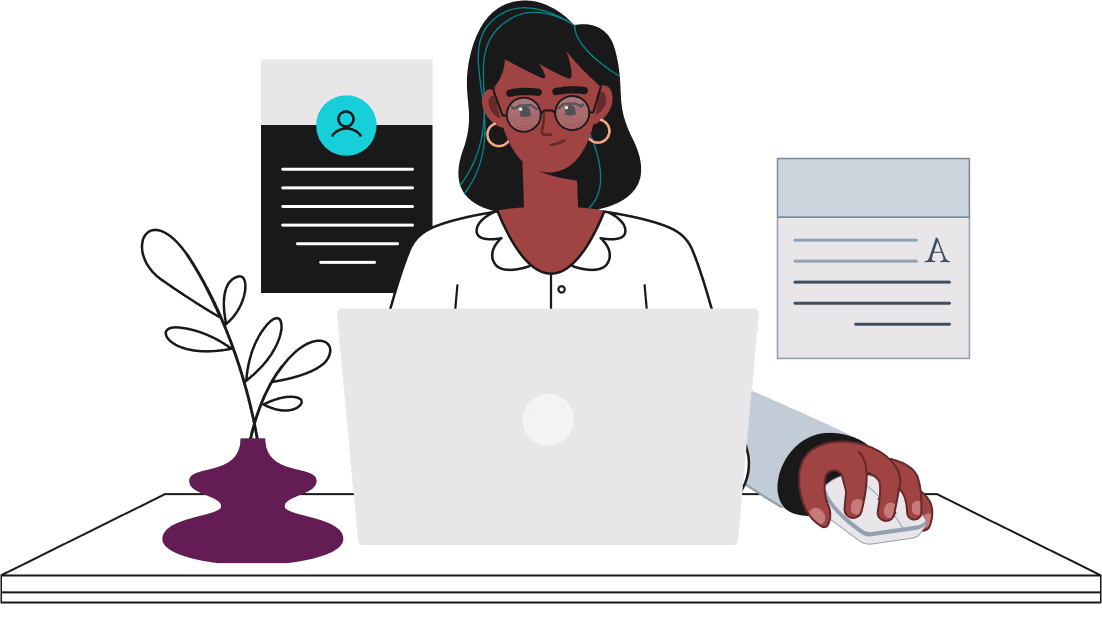 Illustration of a person working on a laptop