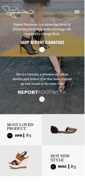 mobile version of the site showing most loved shoes