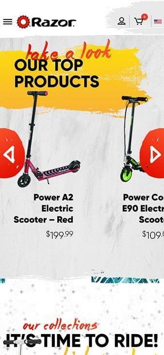 mobile version of top products showing a carousel to view multiple scooters