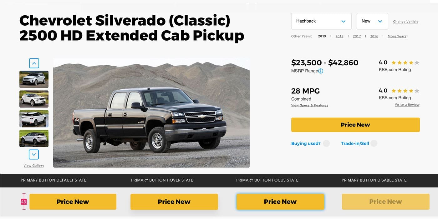 Kelley Blue Book Product Details Page design