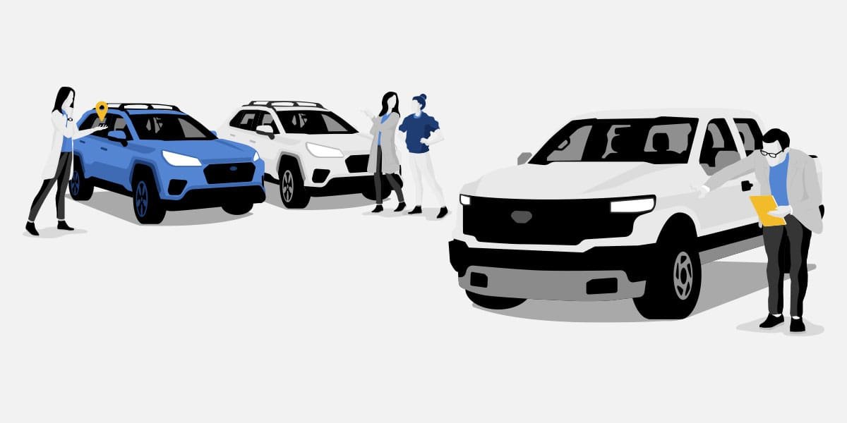 People looking at cars sketch