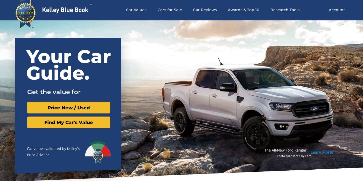 Kelley Blue Book homepage hero section design