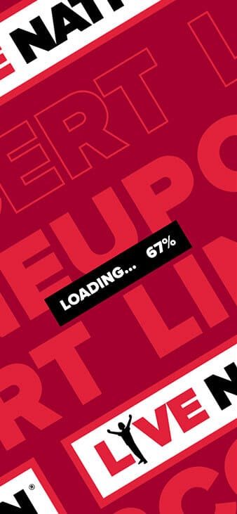 Live Nation Loading Design showing large text against a red background