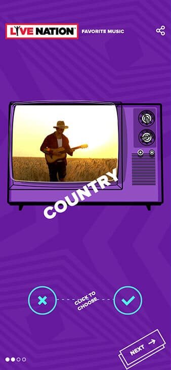 Live Nation Artist Design showing image of man playing guitar in a retro purple tv