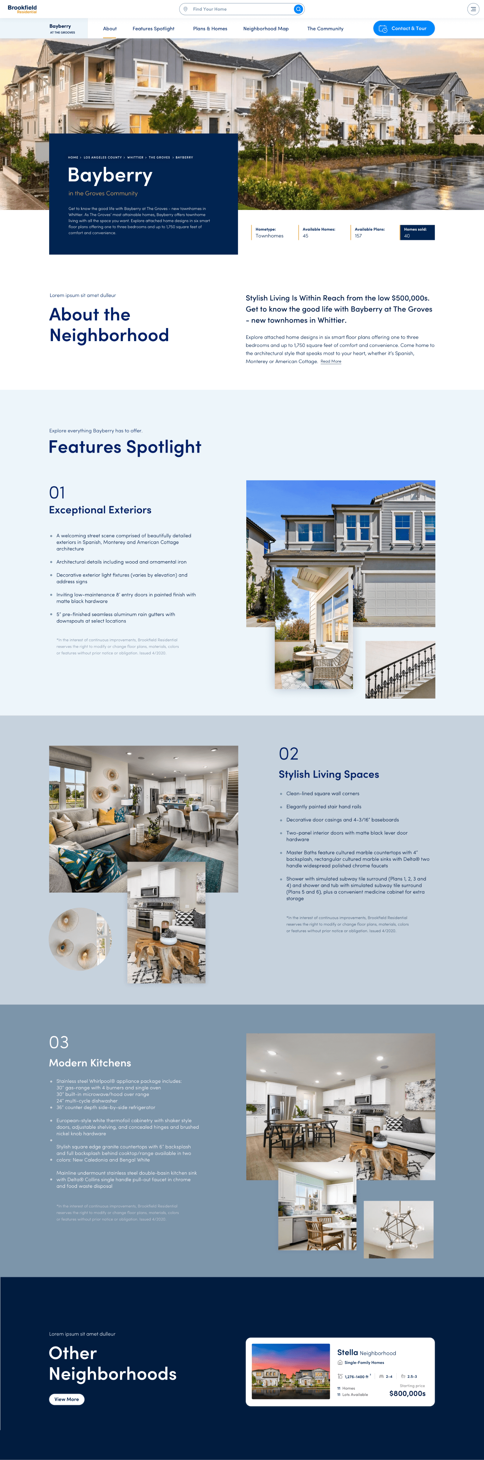 Brookfield Residential Neighbourhood Page Design