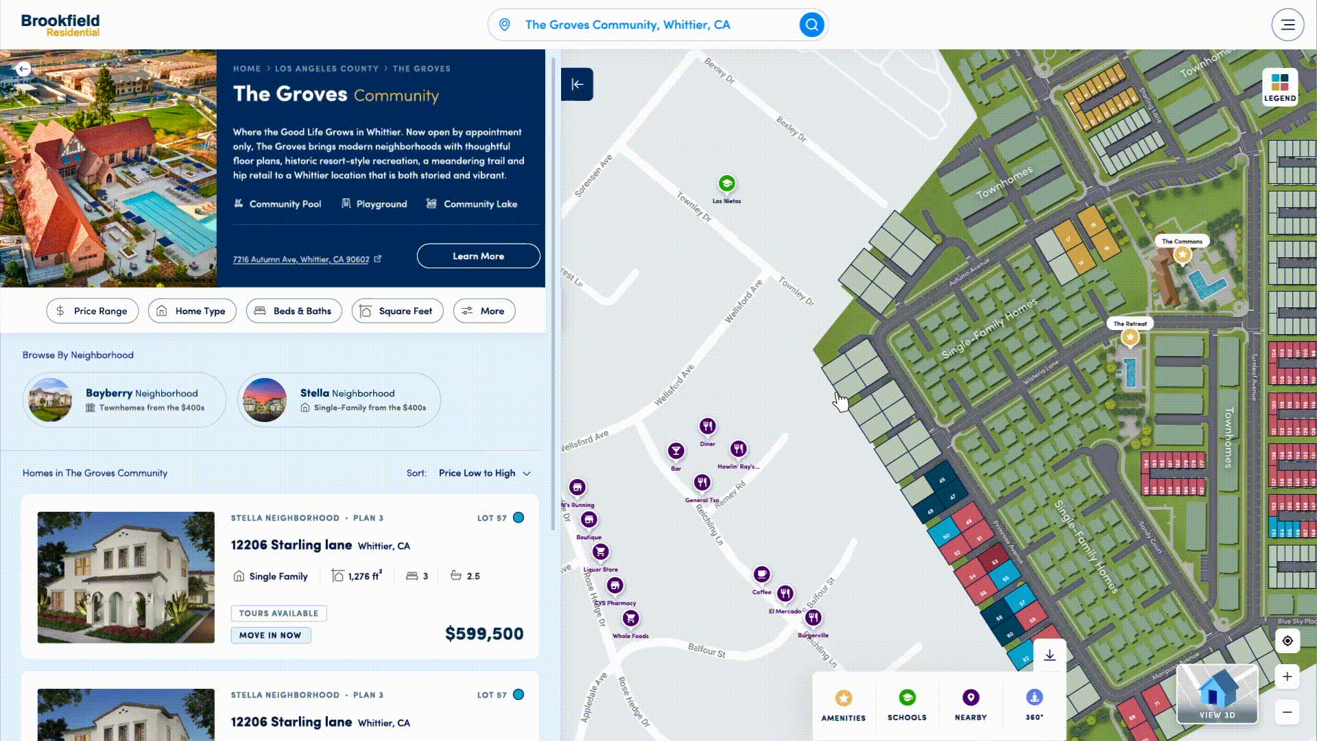 Brookfield site animation showing how to use the interactive map to view homes